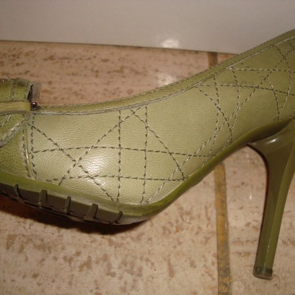 Authentic christian dior green stiletto pointy pump shoe silver buckle size 38 - Picture 8 of 12